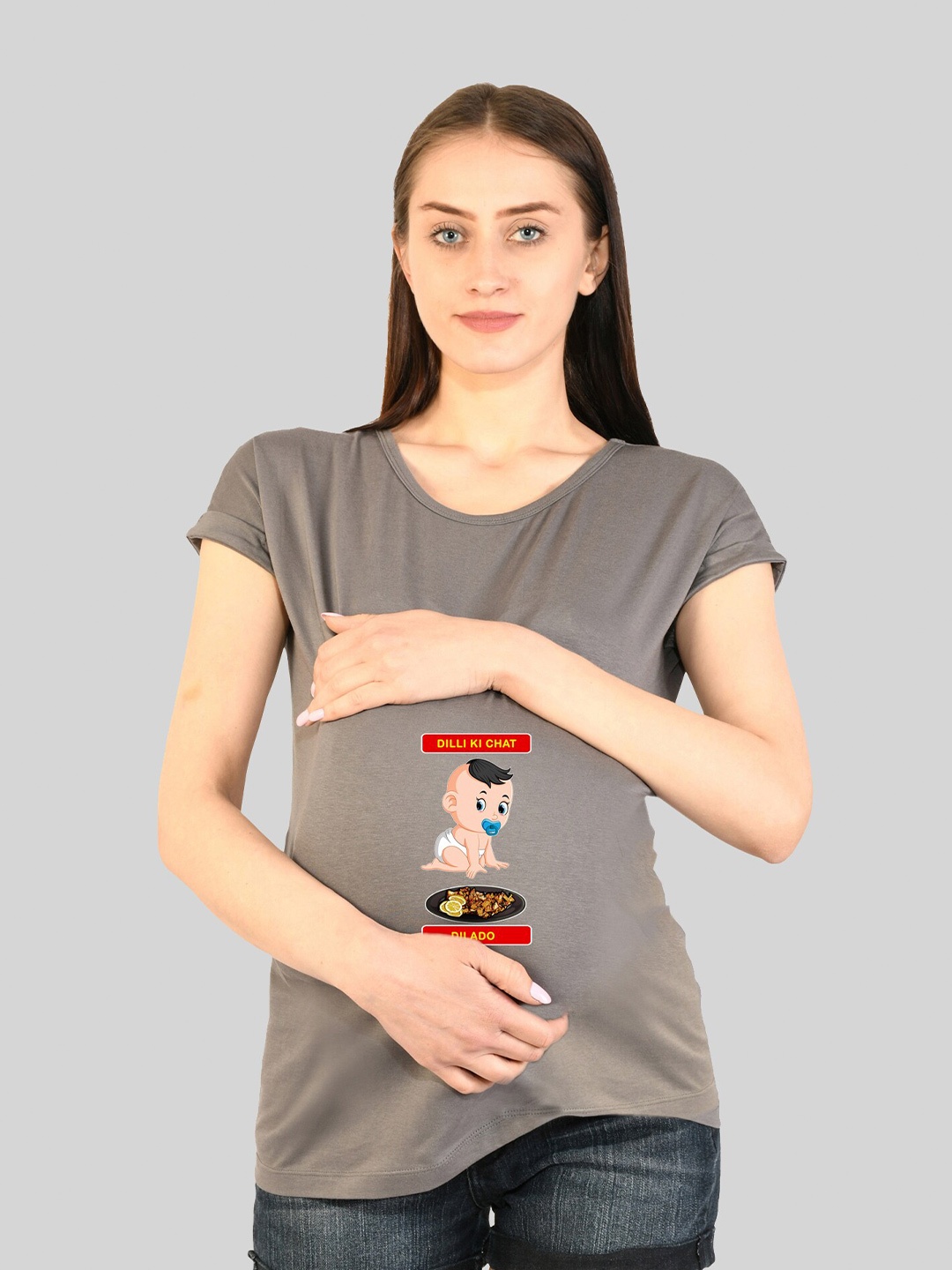 

SillyBoom Maternity Graphic Printed Cotton T-shirt, Grey