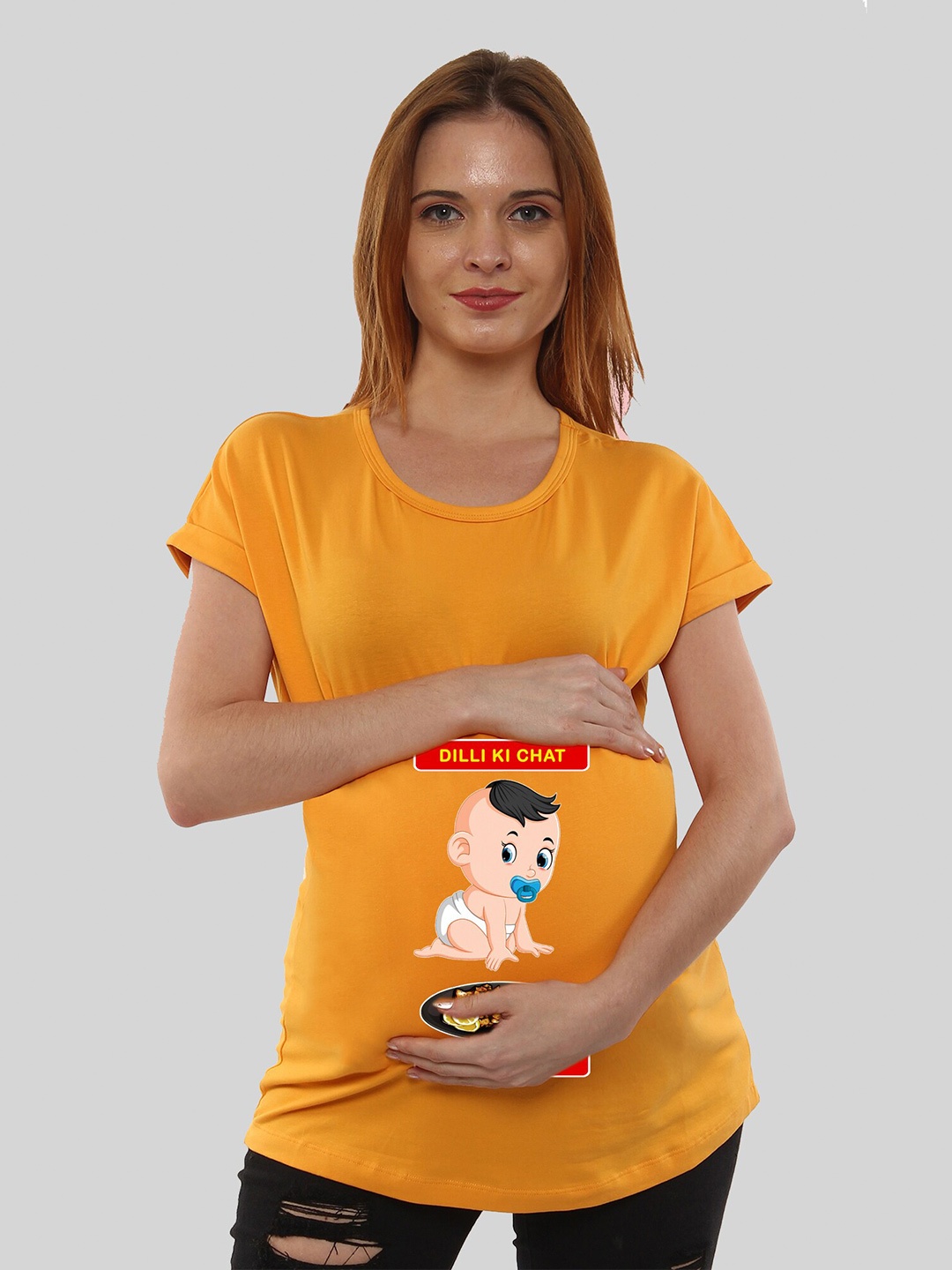 

SillyBoom Graphic Printed Dolman Sleeve Cotton Maternity T-shirt, Mustard