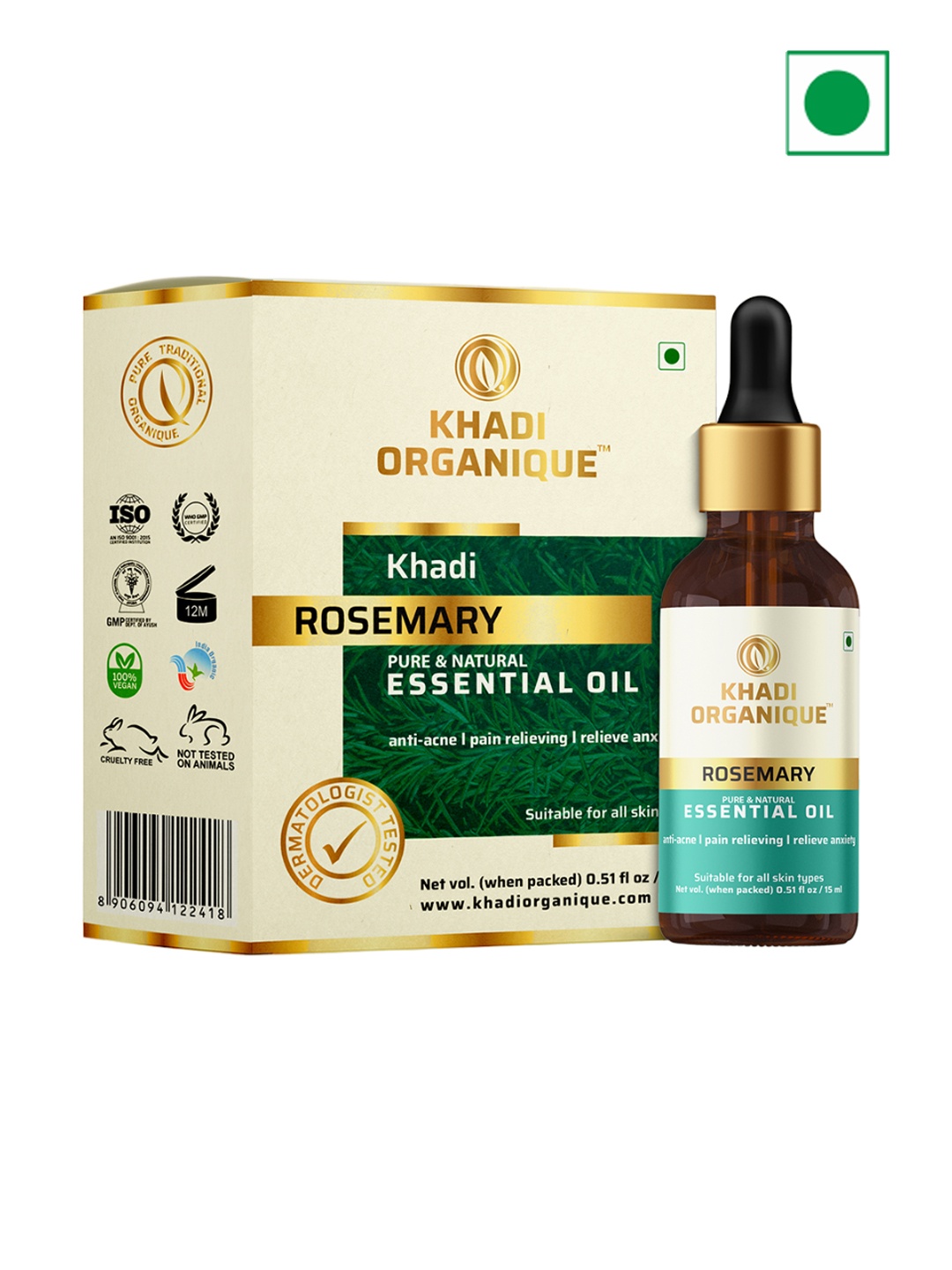 

Khadi Organique Pure & Natural Rosemary Essential Body Oil 15ml, White