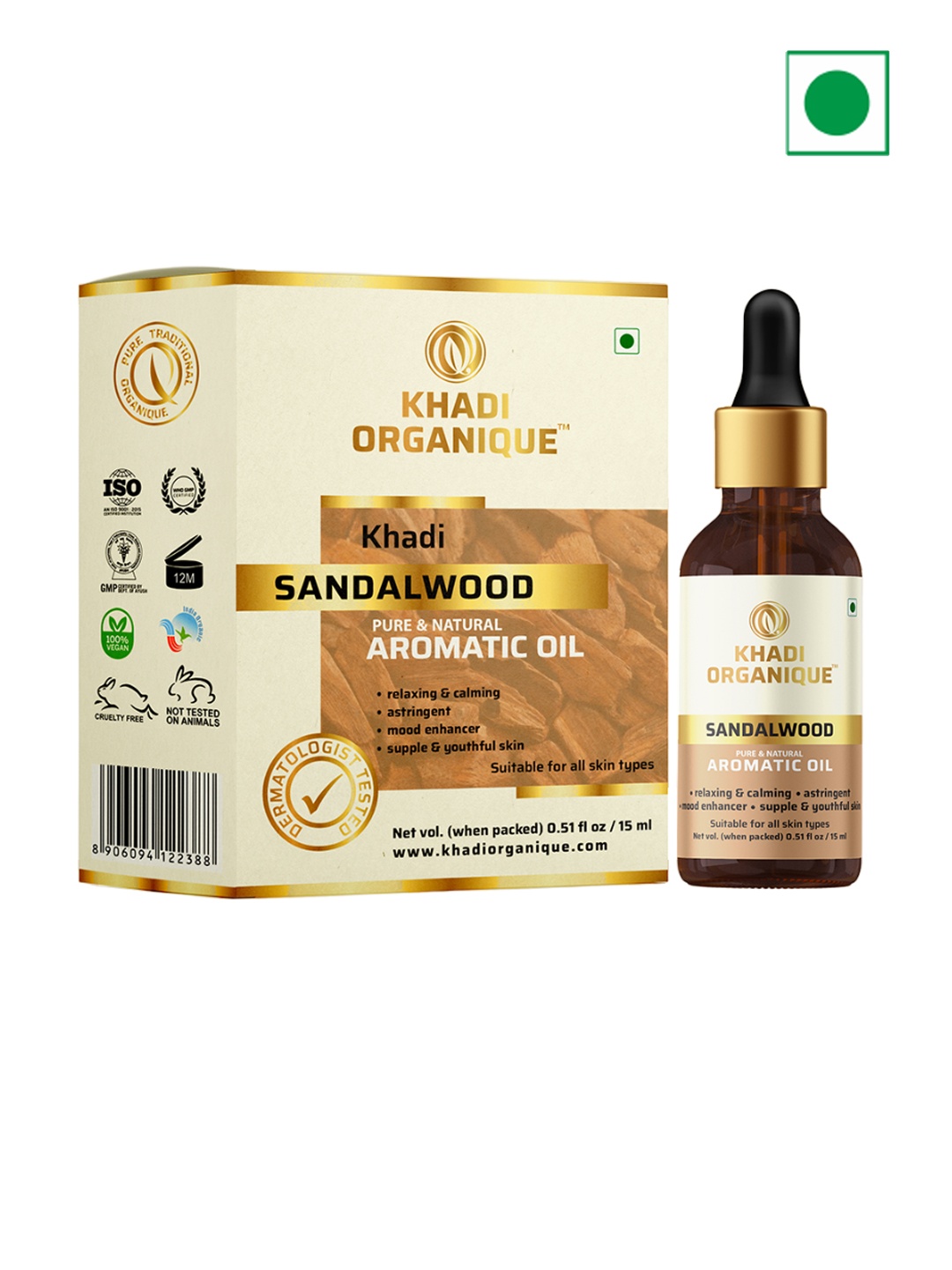 

Khadi Organique Pure & Natural Sandalwood Aromatic Oil 15 ml, White
