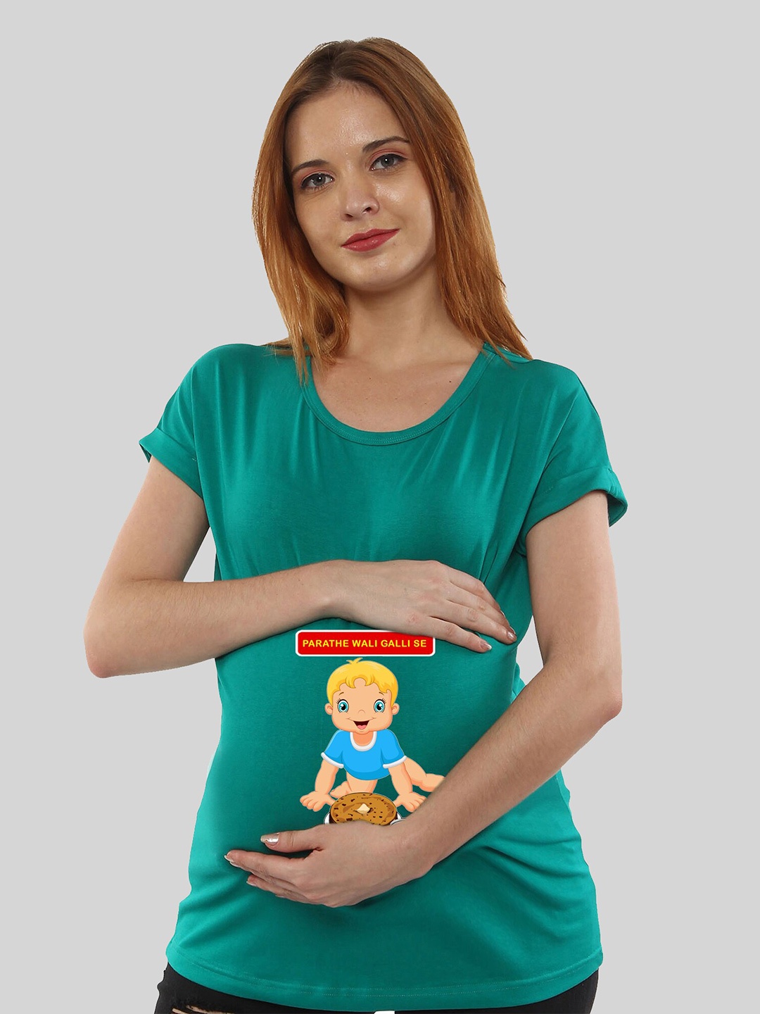 

SillyBoom Graphic Printed Dolman Sleeves Cotton Maternity T-shirt, Teal