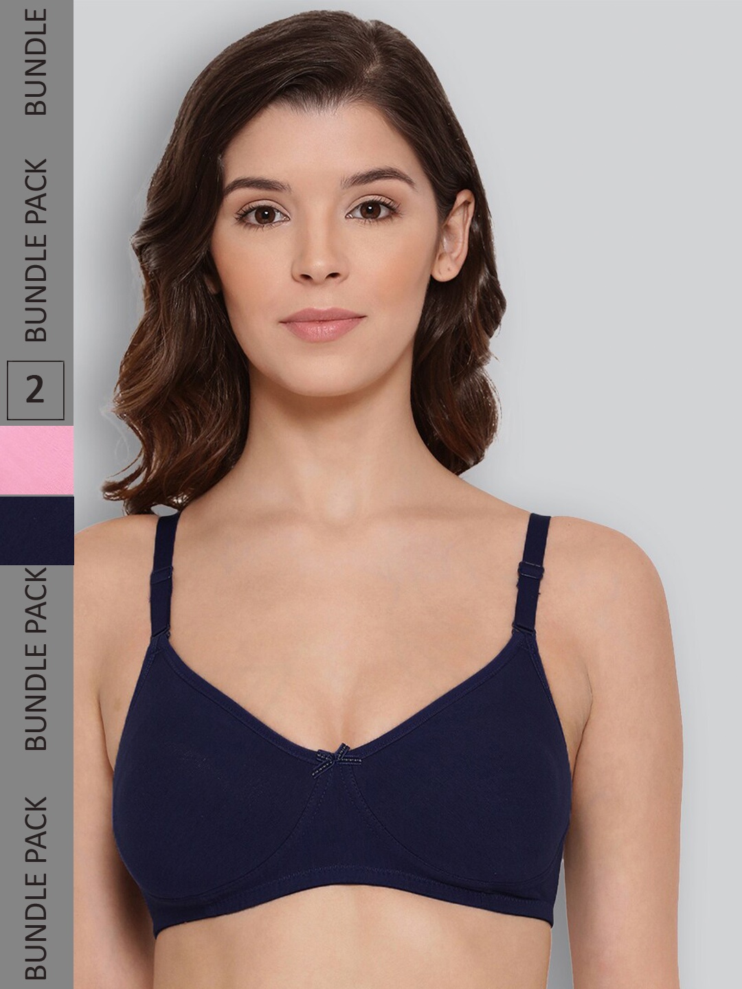 

LYRA Pack Of 2 Combed Cotton Seamless Moulded Encircled Bra, Navy blue
