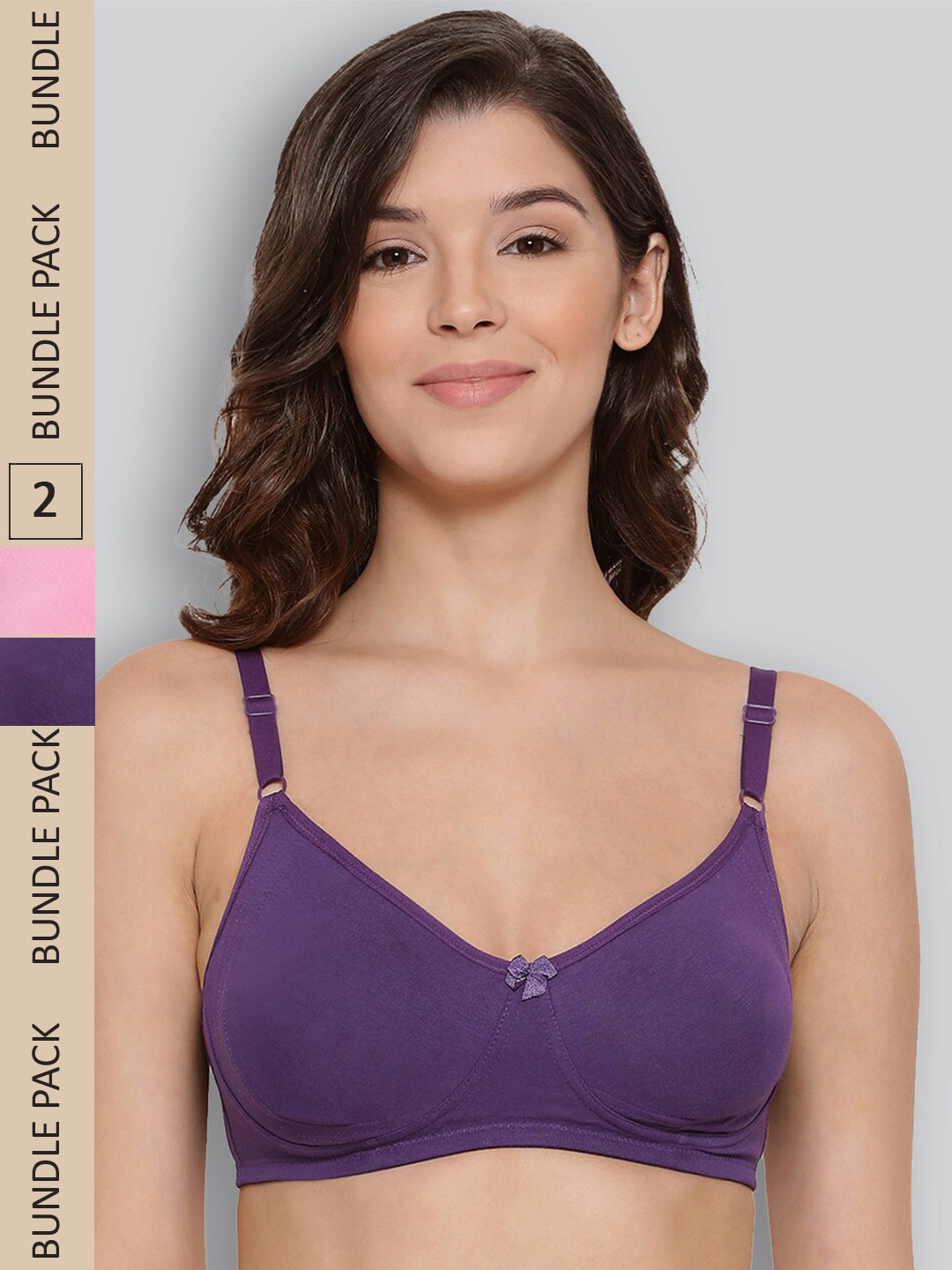 

LYRA Pack Of 2 Underwired Pure Cotton Non Padded All Day Comfort Seamless T-shirt Bra, Violet