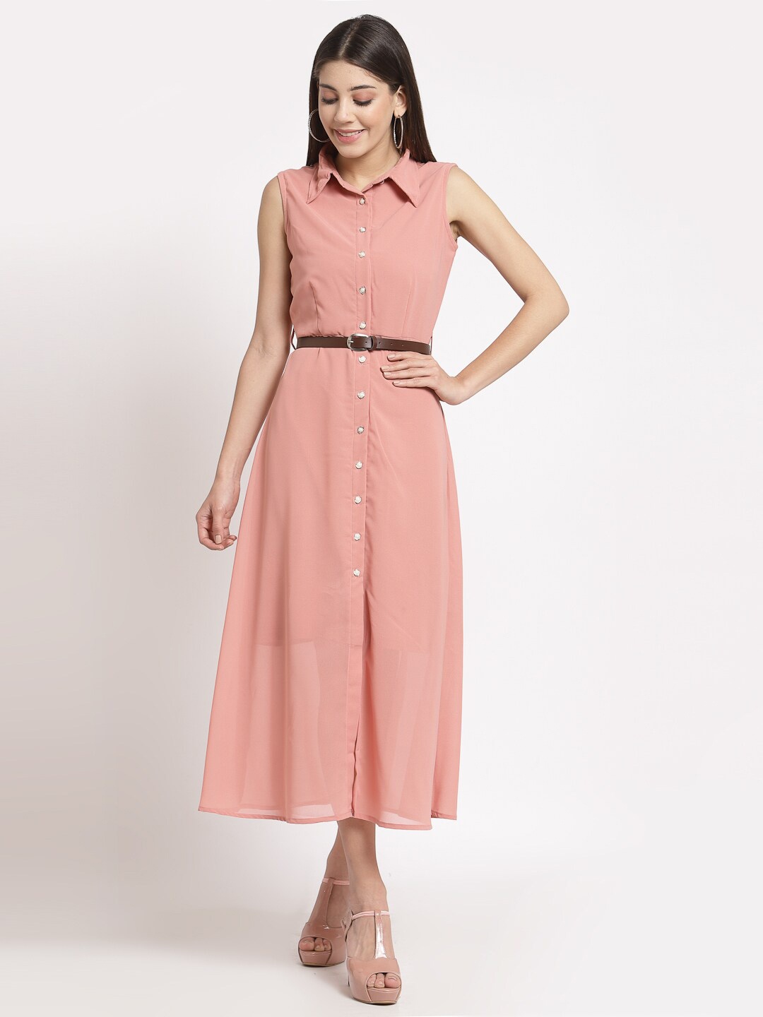 

aayu Sleeveless Belted Shirt Maxi Dress, Peach