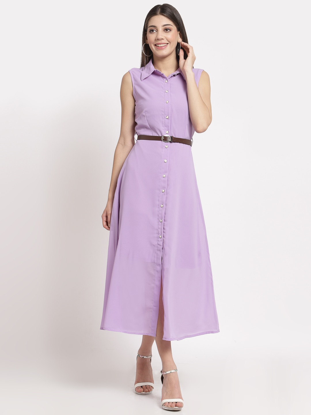 

aayu Sleeveless Belted Shirt Midi Dress, Lavender