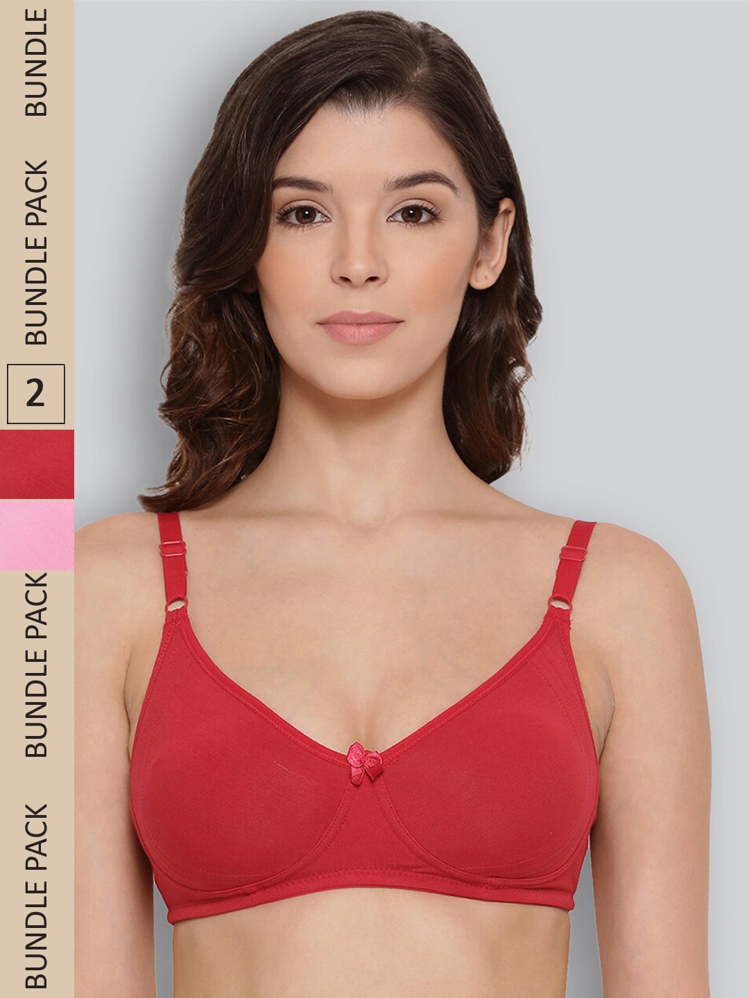 

LYRA Pack of 2 Non-Padded Underwired Pure Cotton Bra, Red
