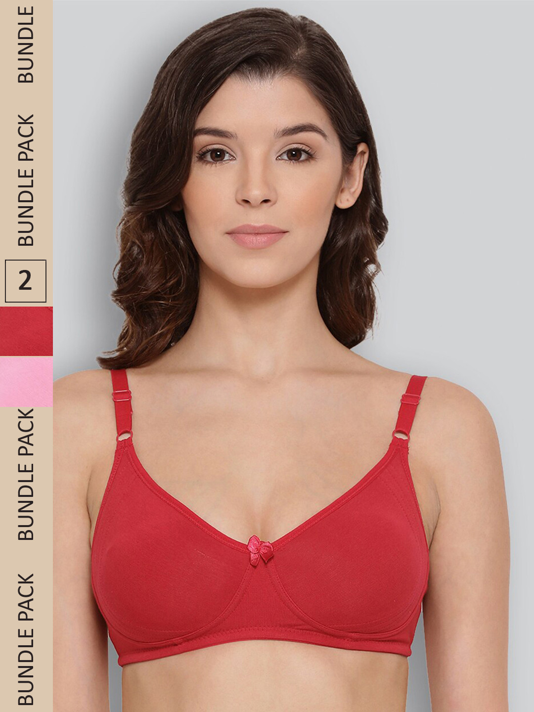 

LYRA Pack Of 2 Underwired Pure Cotton Non Padded All Day Comfort Seamless T-shirt Bra, Red