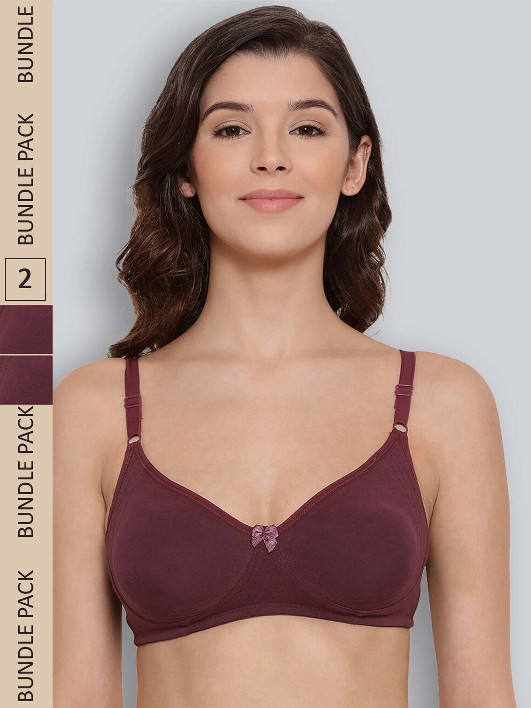 LYRA Pack of 2 Underwired All Day Comfort Seamless Pure Cotton T-shirt Bra, Burgundy