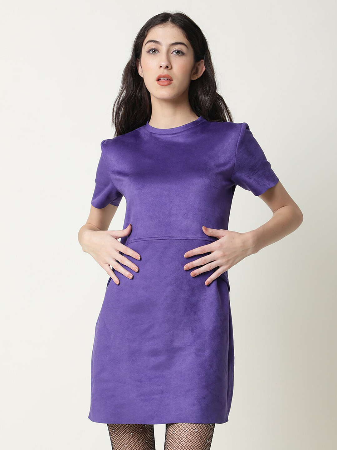 

RAREISM Round Neck Mini Sheath Dress, Purple