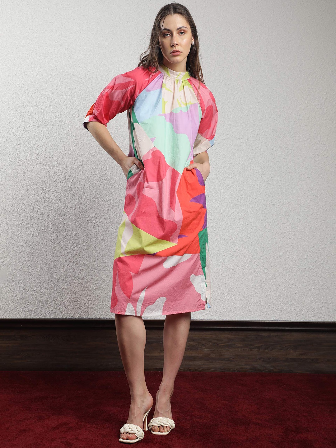 

RAREISM High Neck Printed Dress, Pink