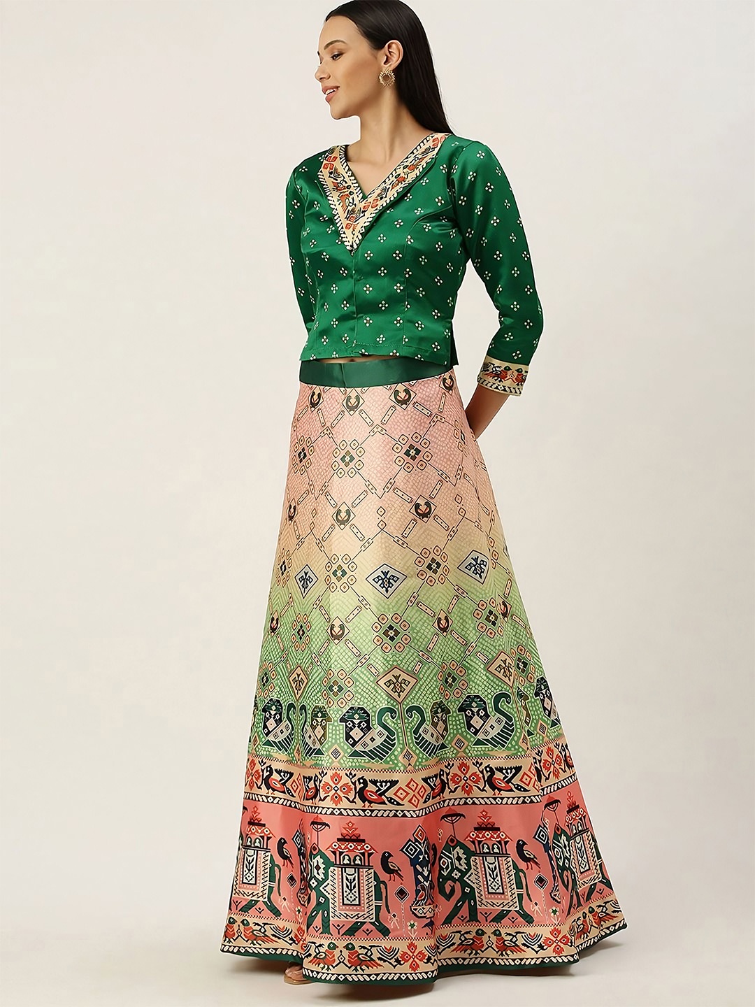 

Kaizen TEXO FAB Ethnic Motif Printed Semi-Stitched Lehenga Choli, Green