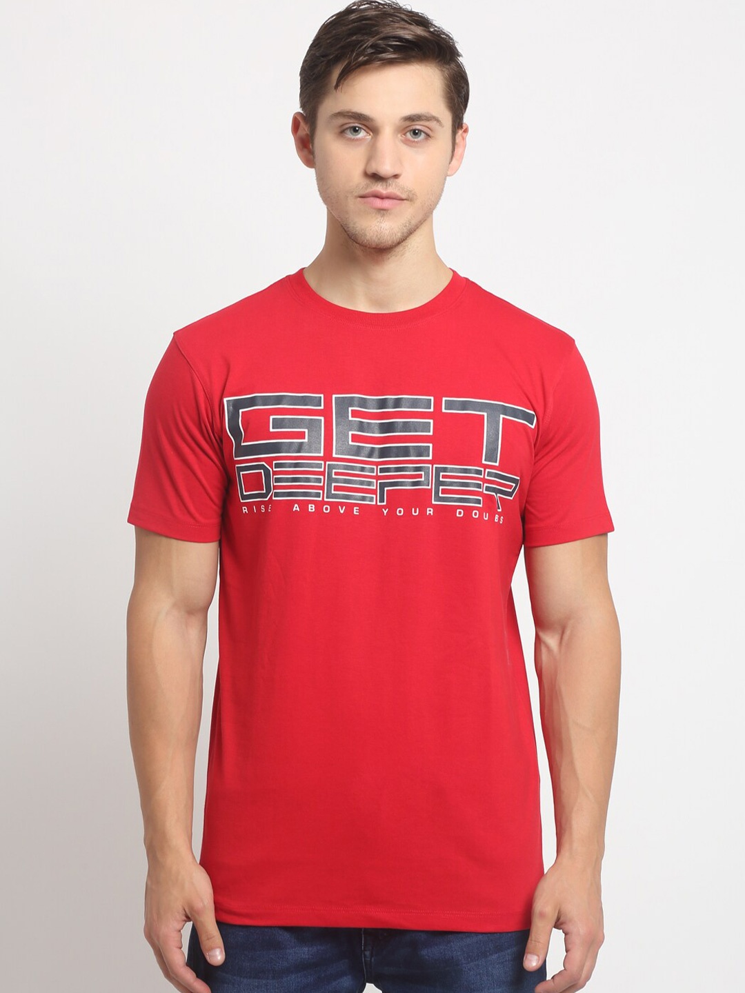 

Cantabil Typography Printed Cotton T-shirt, Red
