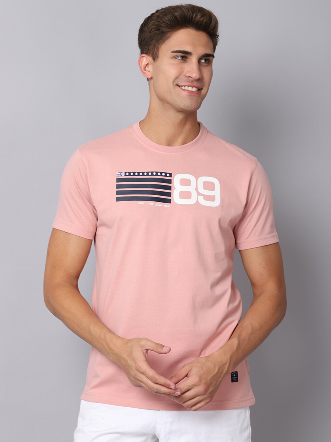 

Cantabil Typography Printed Cotton T-shirt, Coral