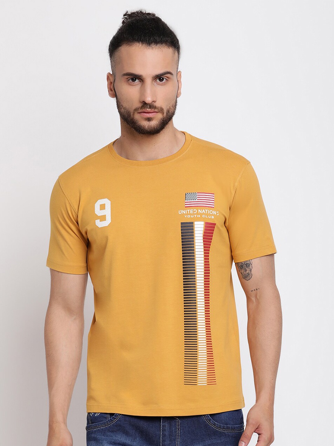 

Cantabil Typography Printed Cotton T-shirt, Mustard