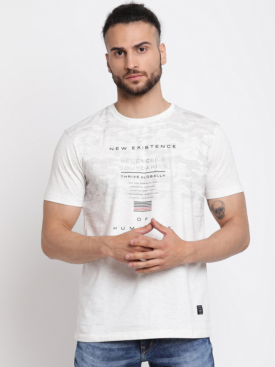 

Cantabil Typography Printed Cotton T-shirt, Off white