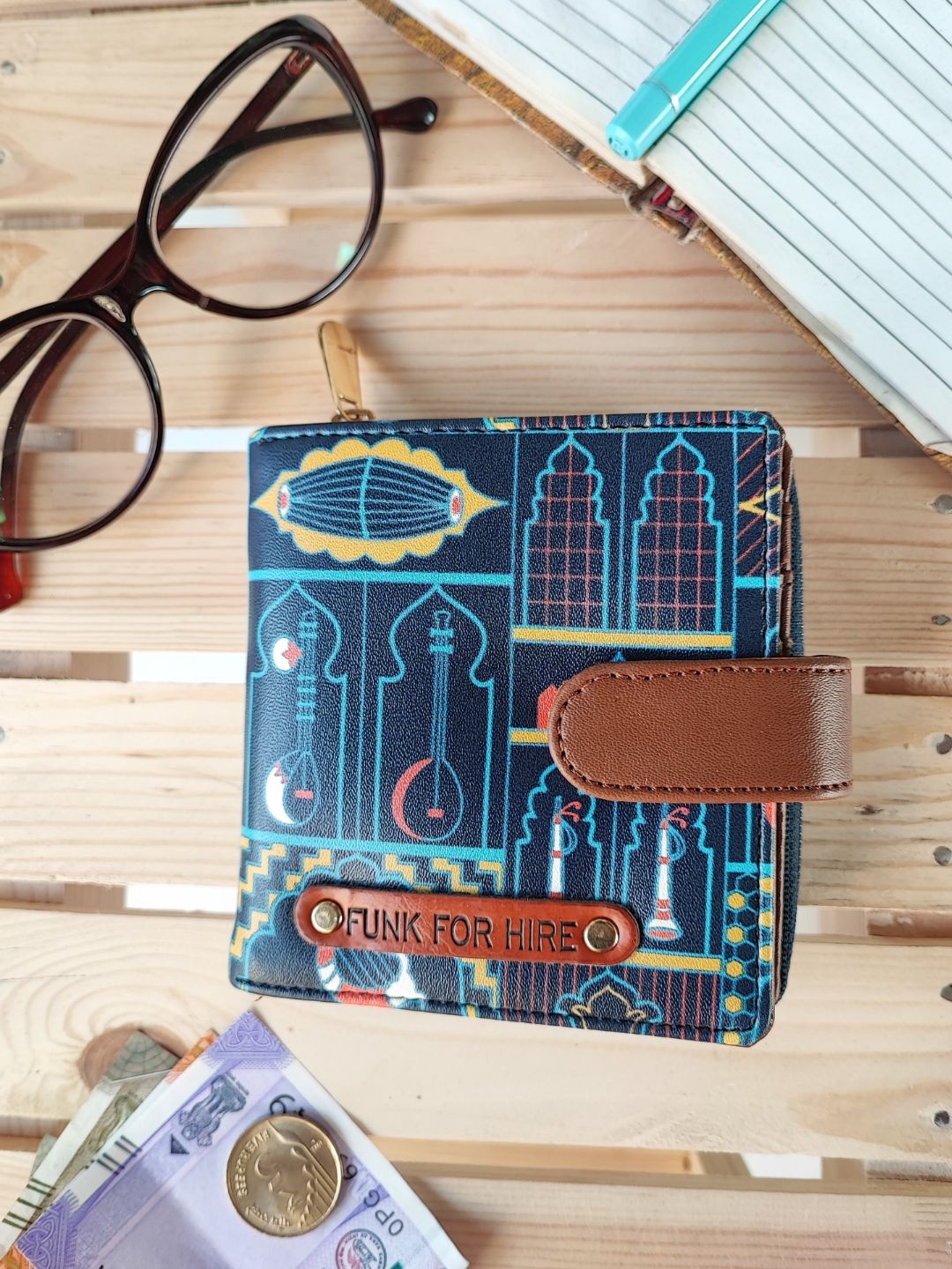 

Funk For Hire Women Graphic Printed Two Fold Wallet, Navy blue