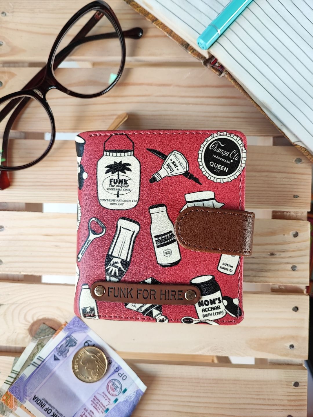 

Funk For Hire Women Printed Two Fold Wallet With SD Card Holder, Red