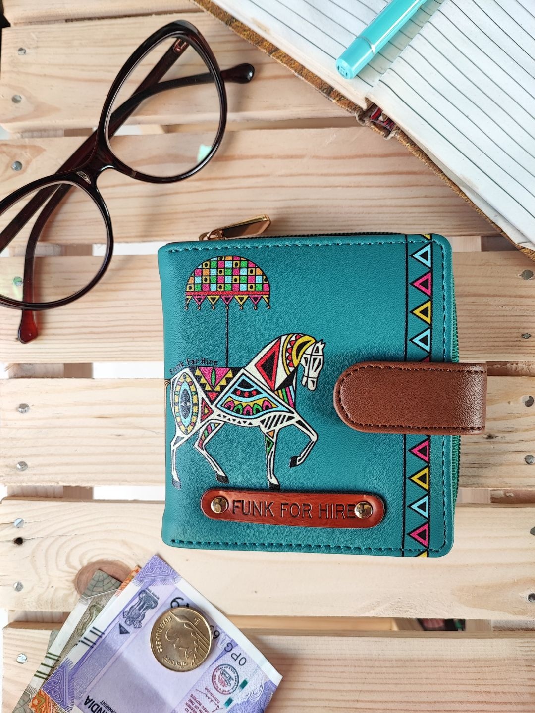 

Funk For Hire Women Printed PU Water Resistant Two Fold Wallet with SD Card Holder, Sea green