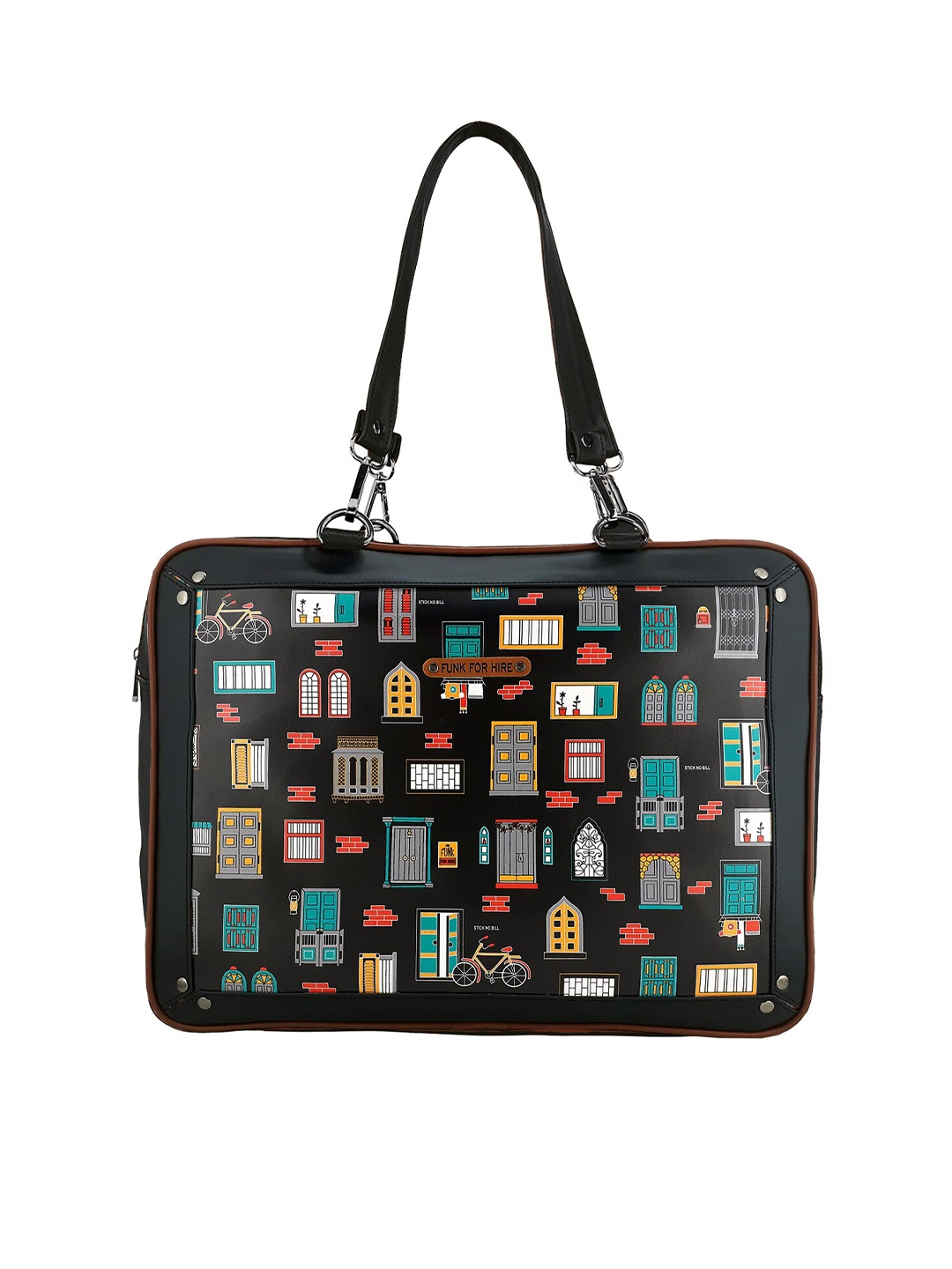 

Funk For Hire Women Printed PU Laptop Bag, Black