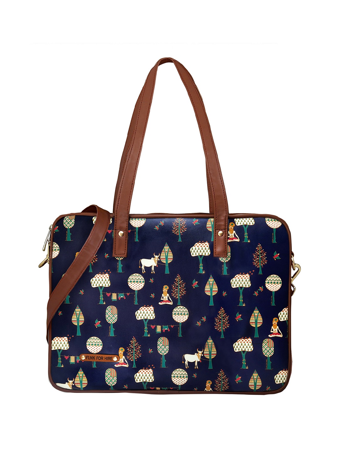 

Funk For Hire Women Printed PU Laptop Bag, Navy blue