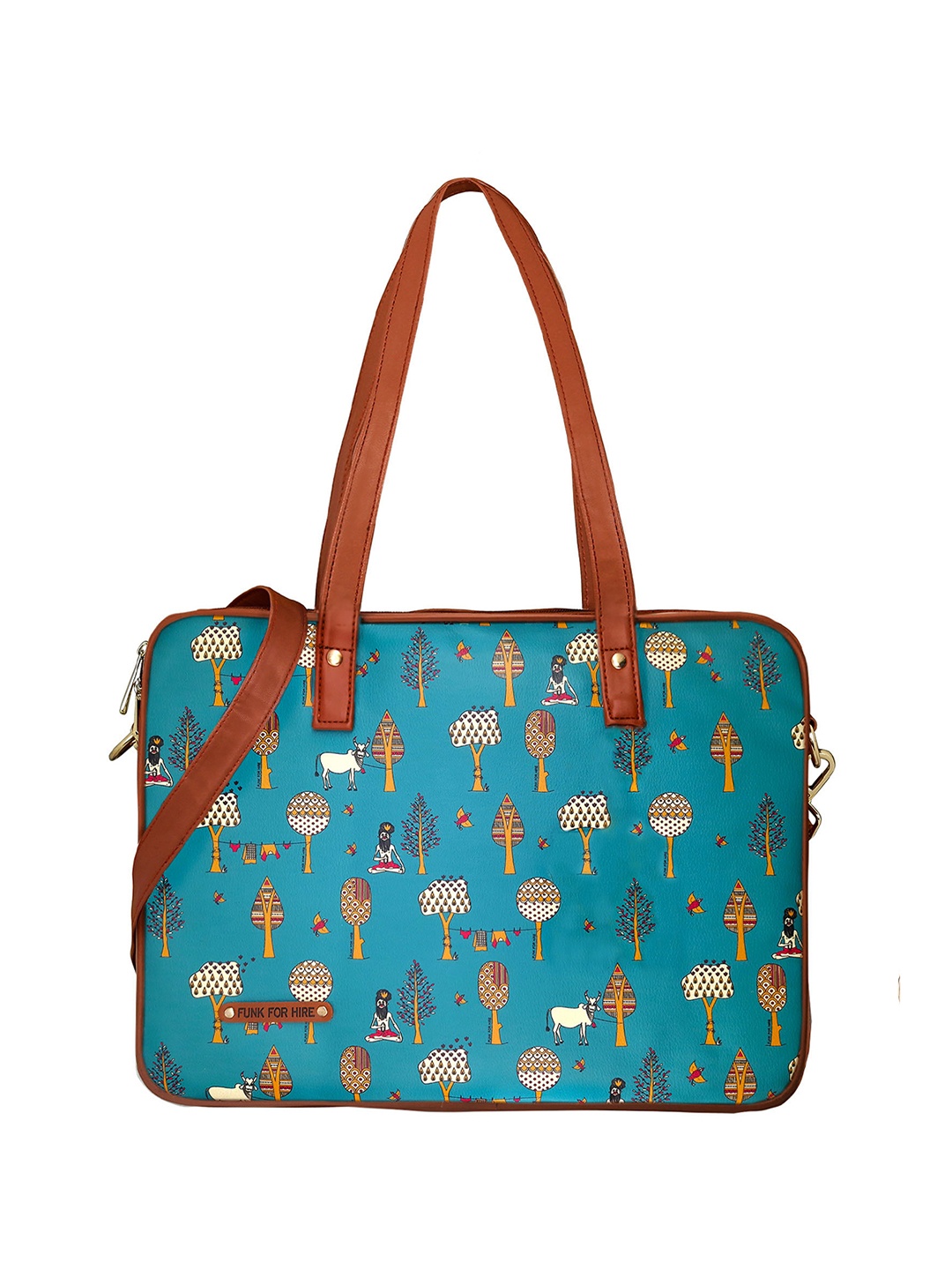 

Funk For Hire Women Printed PU Laptop Bag, Teal