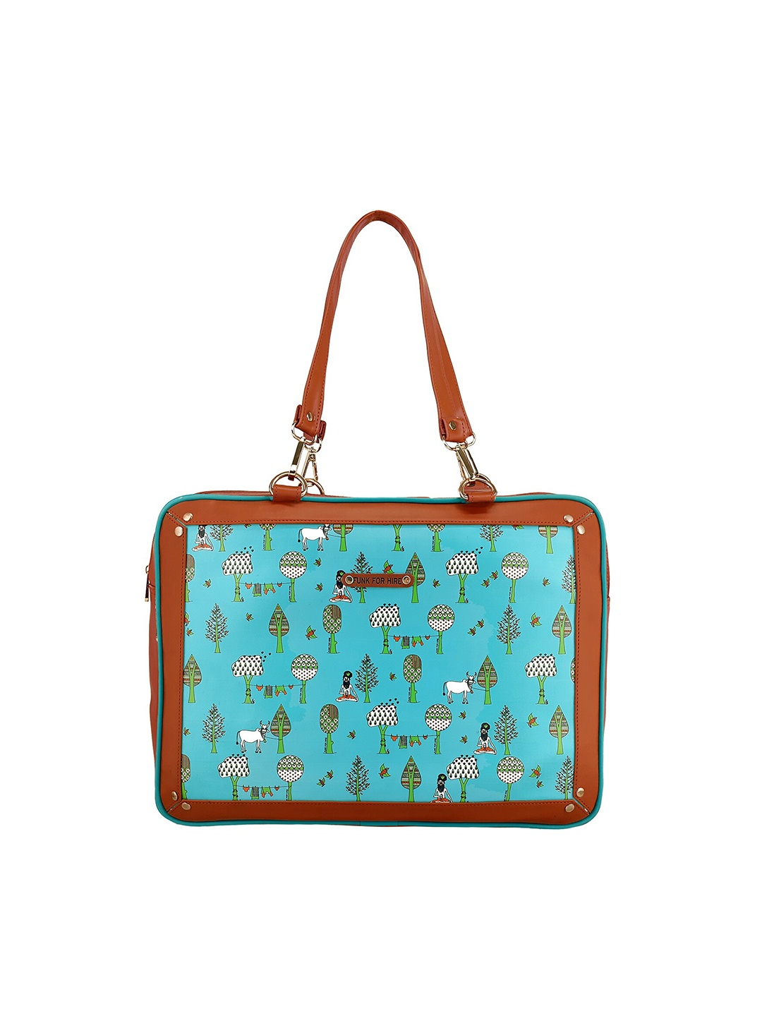 

Funk For Hire Women Printed PU Laptop Bag, Turquoise blue