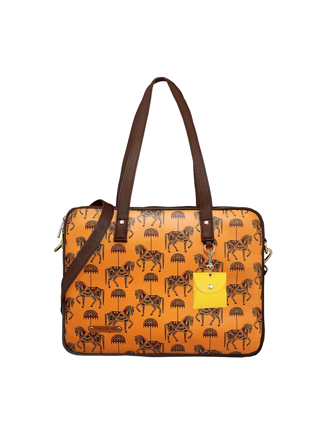 

Funk For Hire Women Printed PU Laptop Bag, Mustard