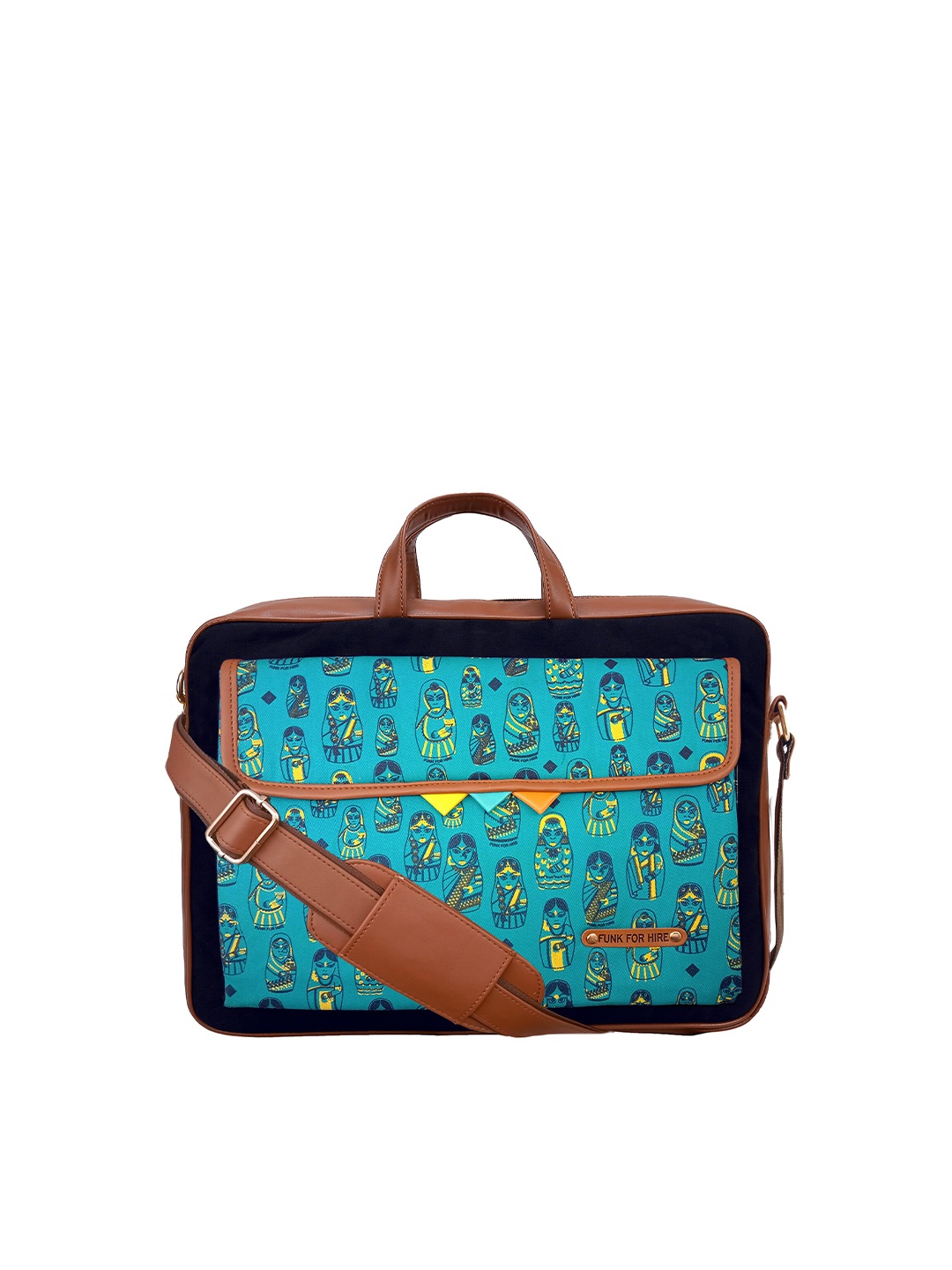 

Funk For Hire Printed Cotton Canvas Laptop Bag, Turquoise blue