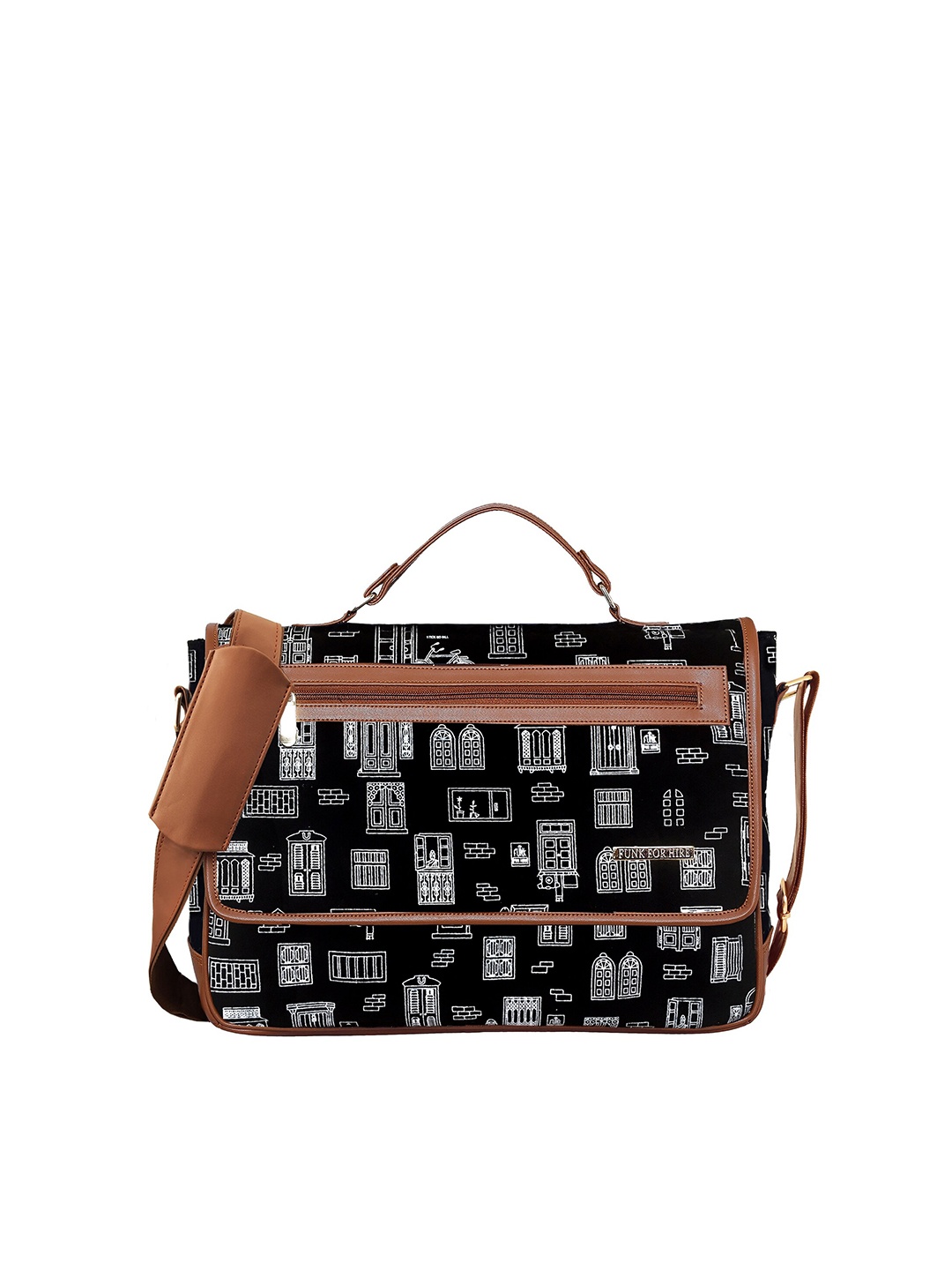 

Funk For Hire Printed Cotton Canvas Laptop Bag, Black