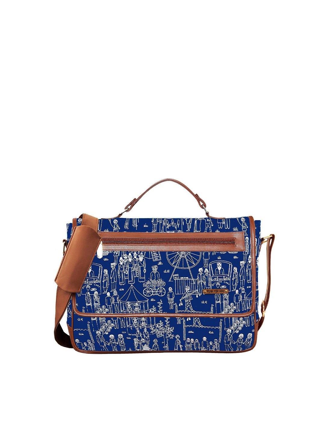 

Funk For Hire Printed Cotton Canvas Laptop Bag, Blue