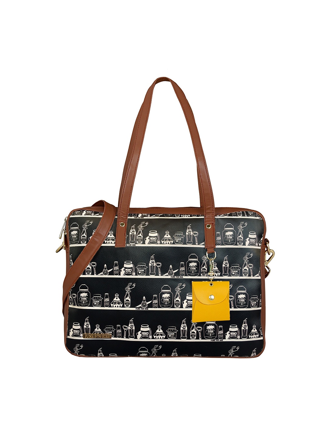 

Funk For Hire Women Printed PU Laptop Bag, Black