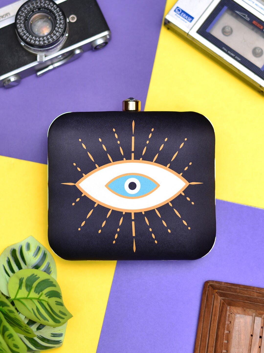 

ARTKLIM Evil Eye Printed Box Clutch, Black