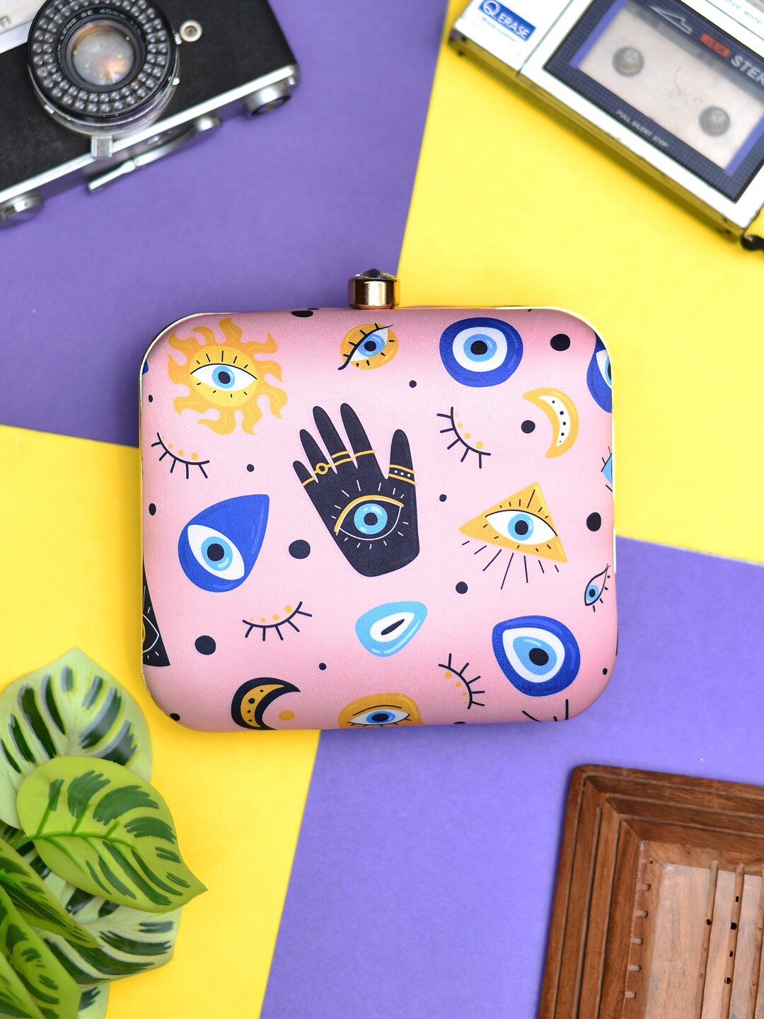 

ARTKLIM Evil Eye Printed Box Clutch, Pink