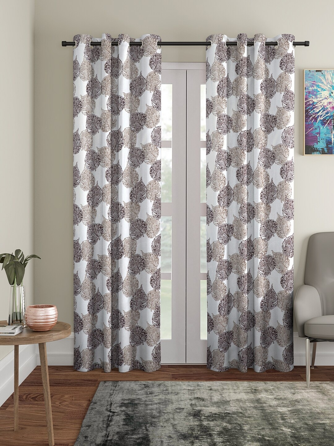 

Cortina White & Brown 2 Pieces Printed Door Curtain