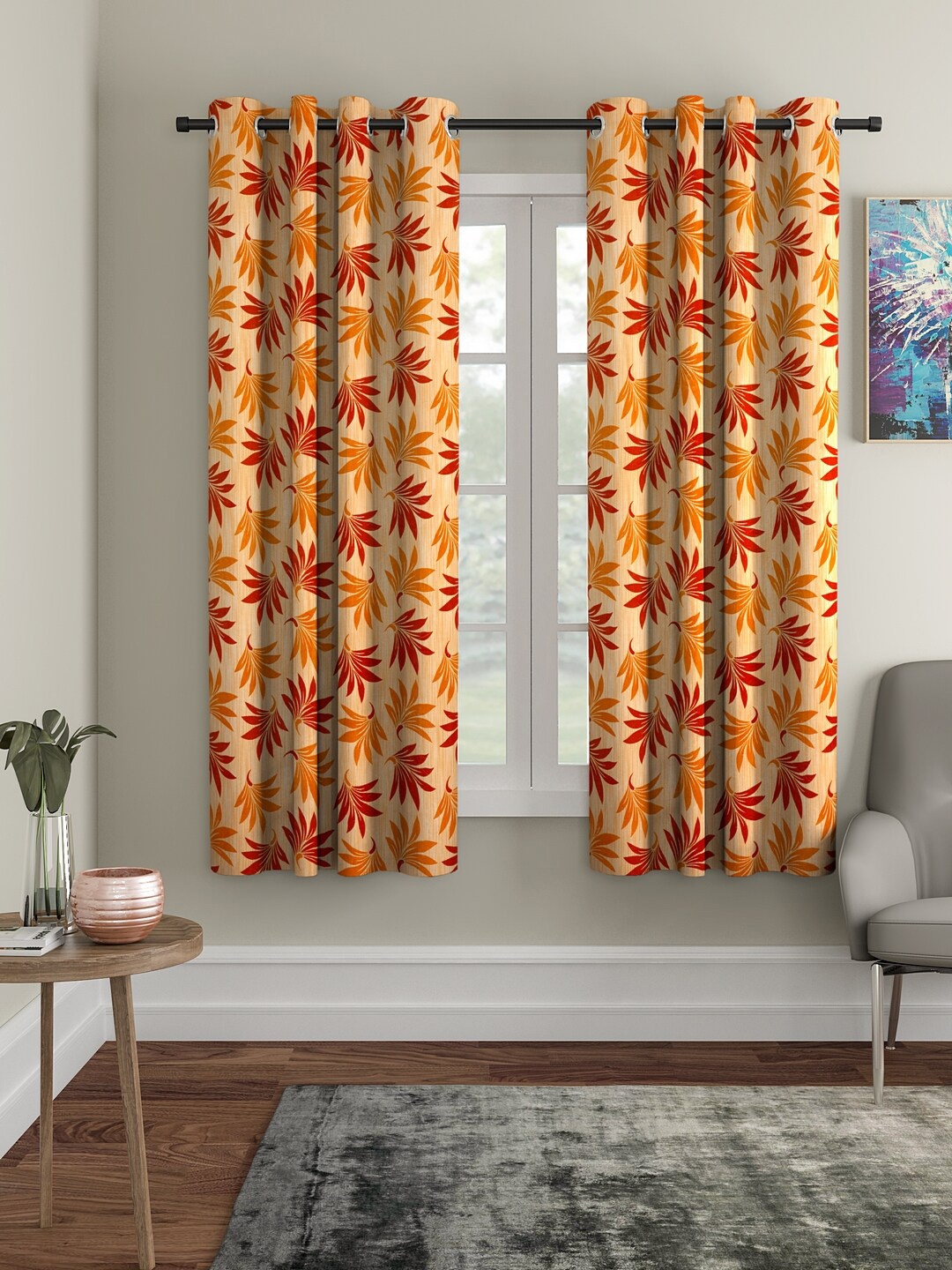 

Cortina Orange & Maroon 2 Pieces Printed Window Curtains