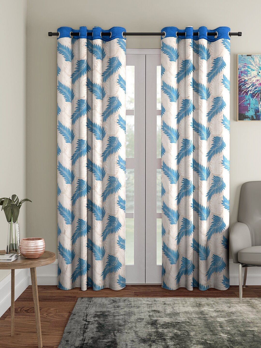 

Cortina Blue & White 2 Pcs Floral Printed Door Curtains, Cream