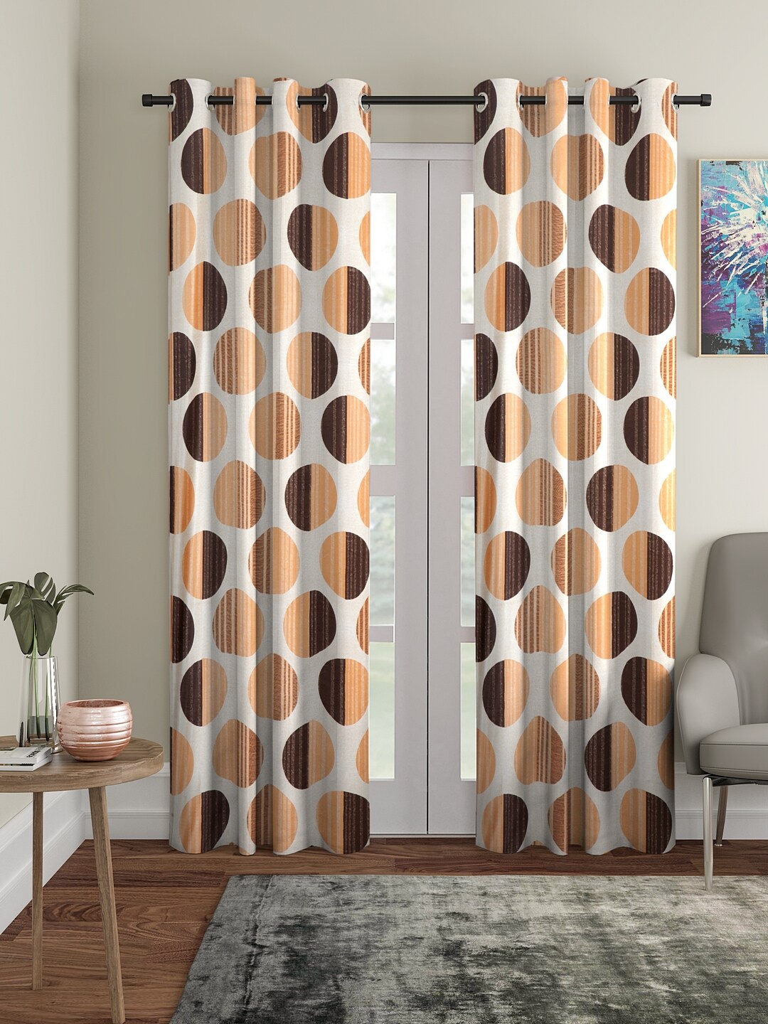 Cortina Orange & Brown 2 Pcs Geometric Printed Door Curtains