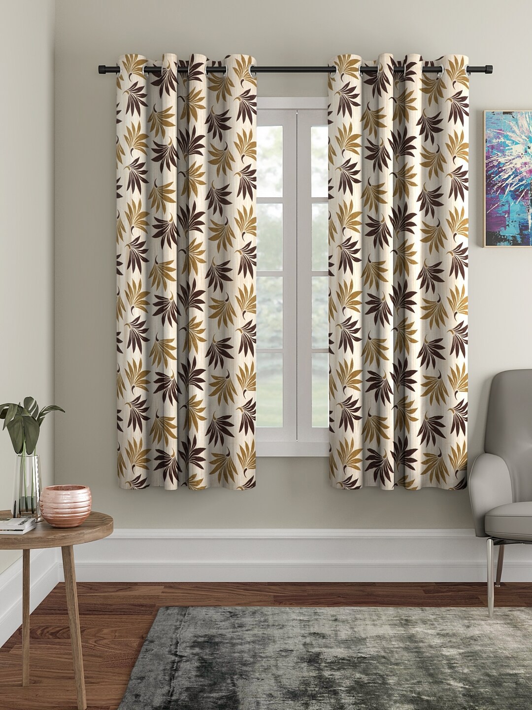 

Cortina Beige & Brown 2 Pcs Floral Window Curtains