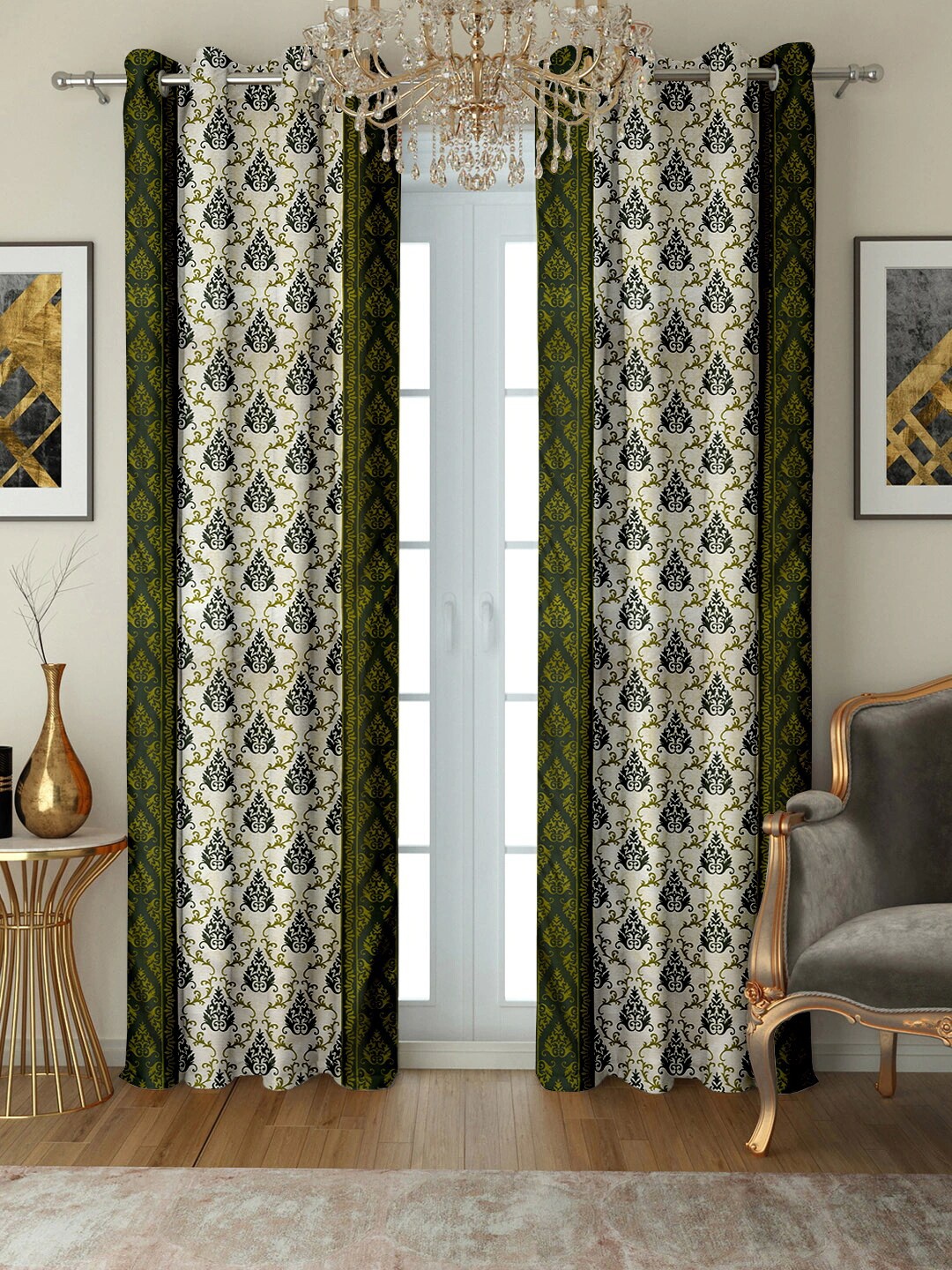

Cortina Olive Green & Cream-Coloured 2 Pcs Ethnic Motifs Long Door Curtains