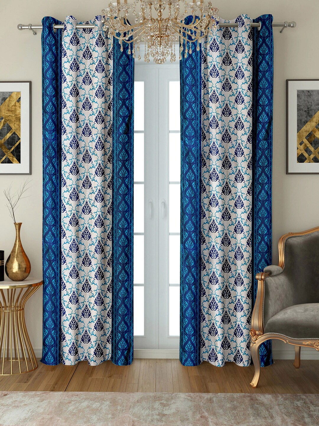 

Cortina Navy Blue & White 2 Pcs Floral Long Door Curtains