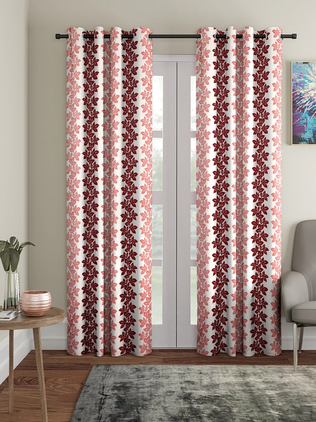 

Cortina Pink & Maroon 2 Pcs Floral Printed Door Curtains