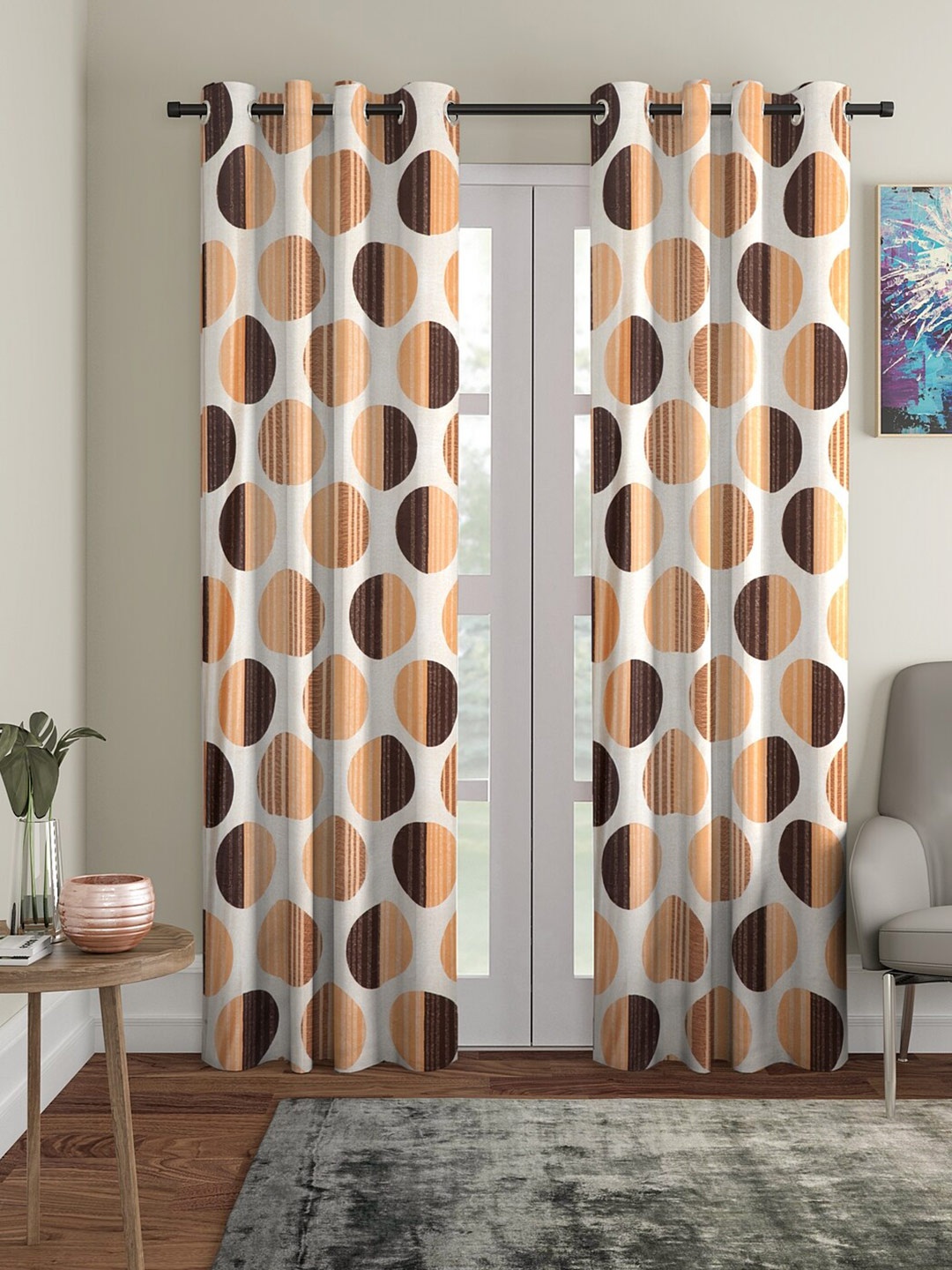

Cortina Orange & Brown 2 Pcs Geometric Long Door Curtains