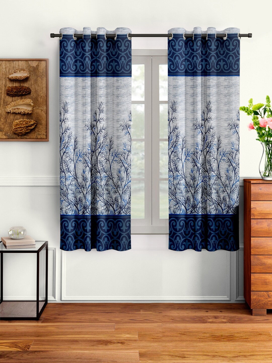 

Cortina Blue & White 2 Pcs Floral Window Curtains