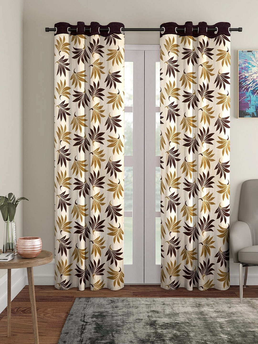 

Cortina Brown & Mustard 2 Pcs Floral Printed Door Curtains