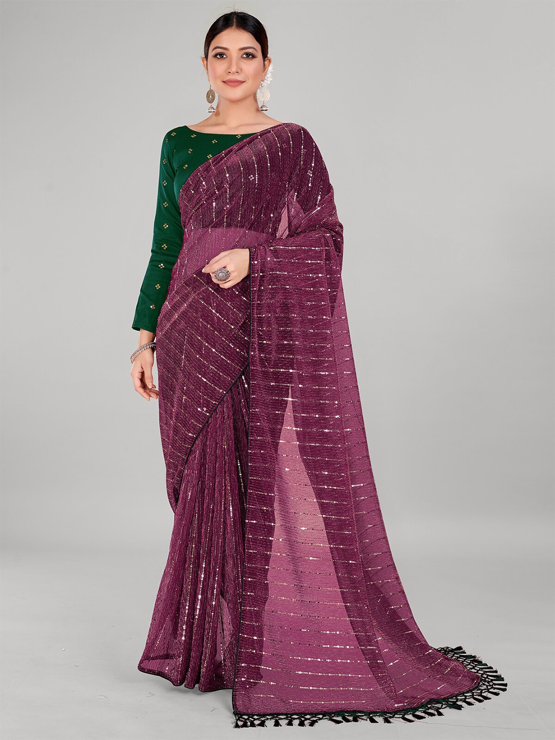 

Mitera Embellished Saree With Embellished Blouse, Purple