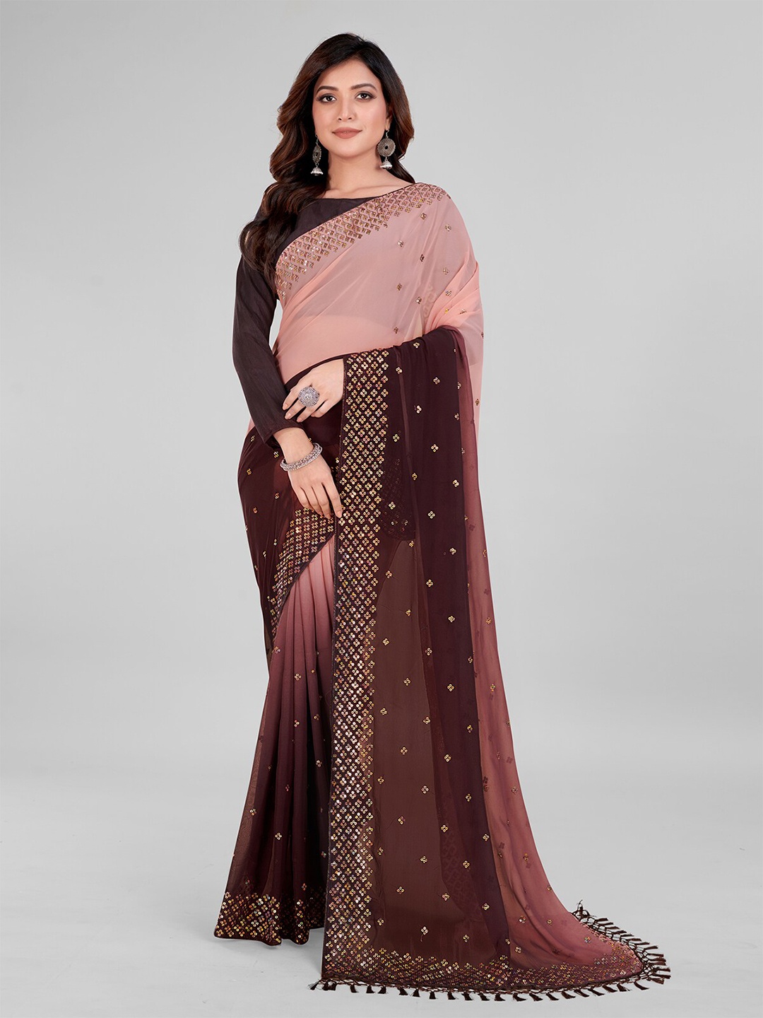 

Mitera Embellished Beads And Stones Pure Georgette Saree, Pink