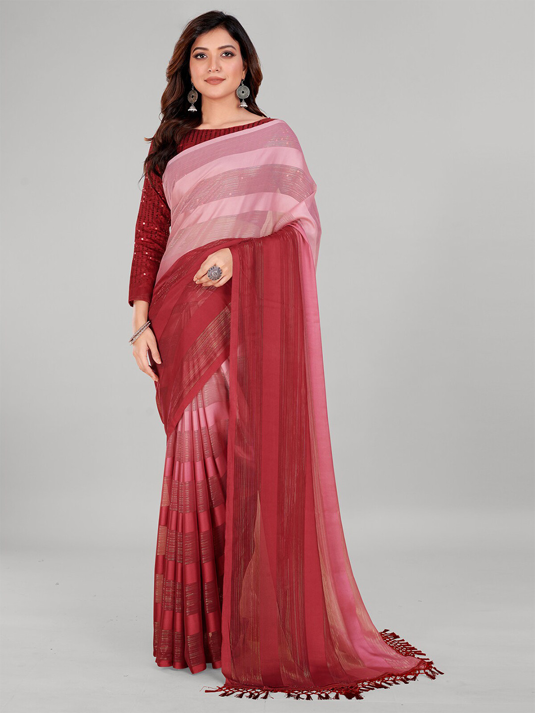 

Mitera Coloublocked Art Silk Saree, Rose