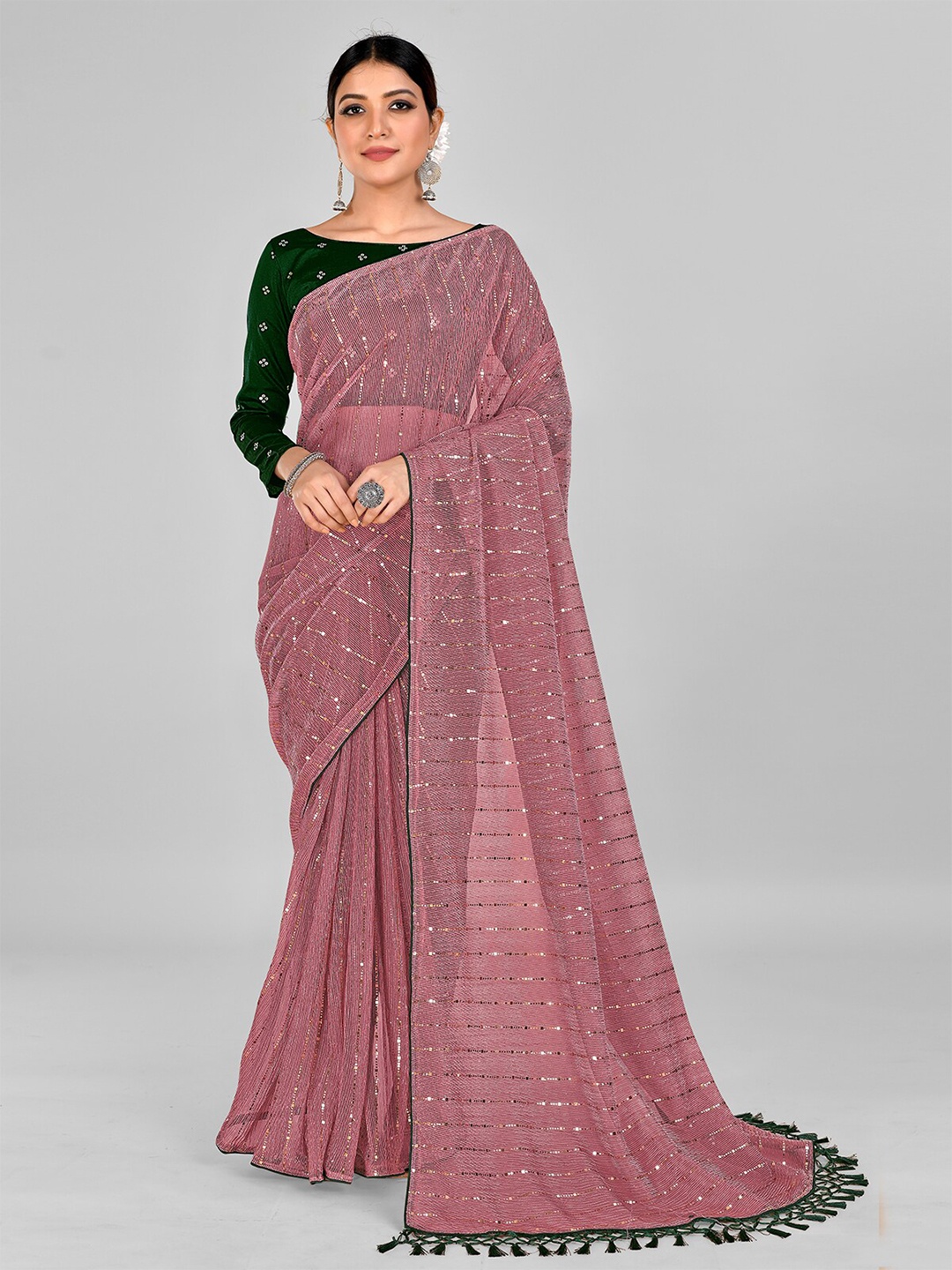 

Mitera Embellished Sequinned Art Silk Saree, Peach