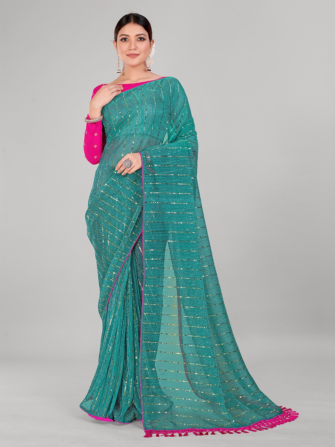 

Mitera Embellished Sequinned Art Silk Saree, Turquoise blue
