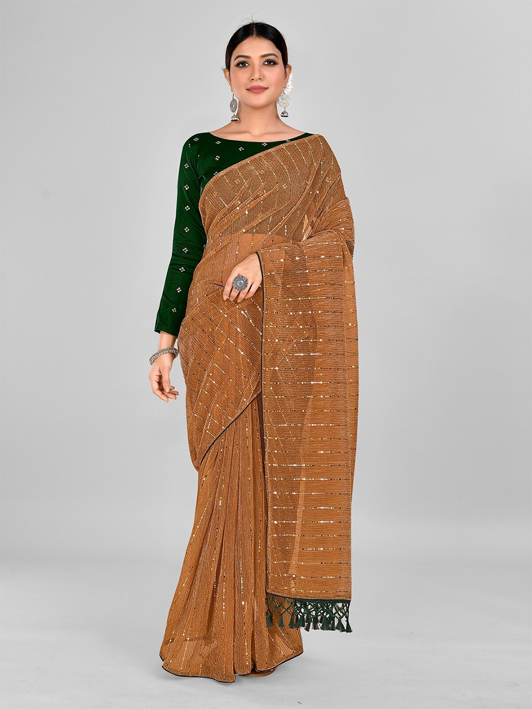 

Mitera Embellished Sequinned Art Silk Saree, Yellow